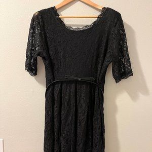 Black eyelash lace 1/2 sleeve maternity dress